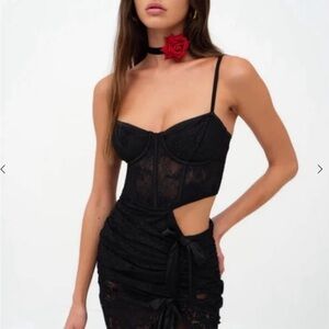 NWT For Love and Lemons Regina Black Lace mini dress, medium